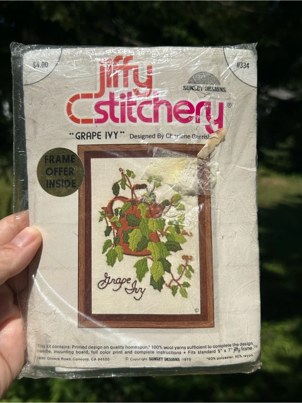 Vintage Stitchery Kit Grape Ivy Home Wall Decor Gallery 1975 Green Brown